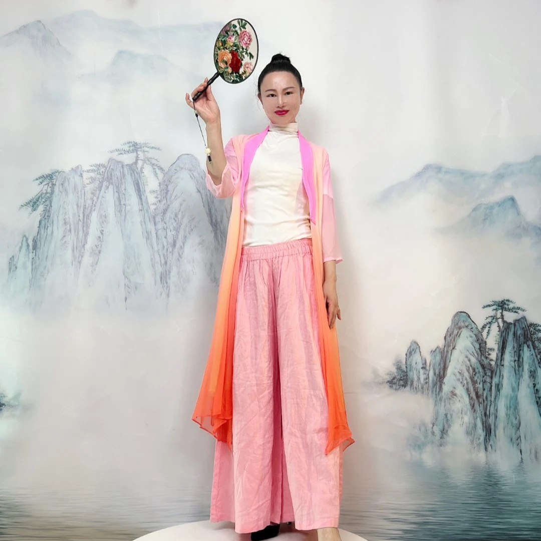 黄橙粉扎染端庄气质外披