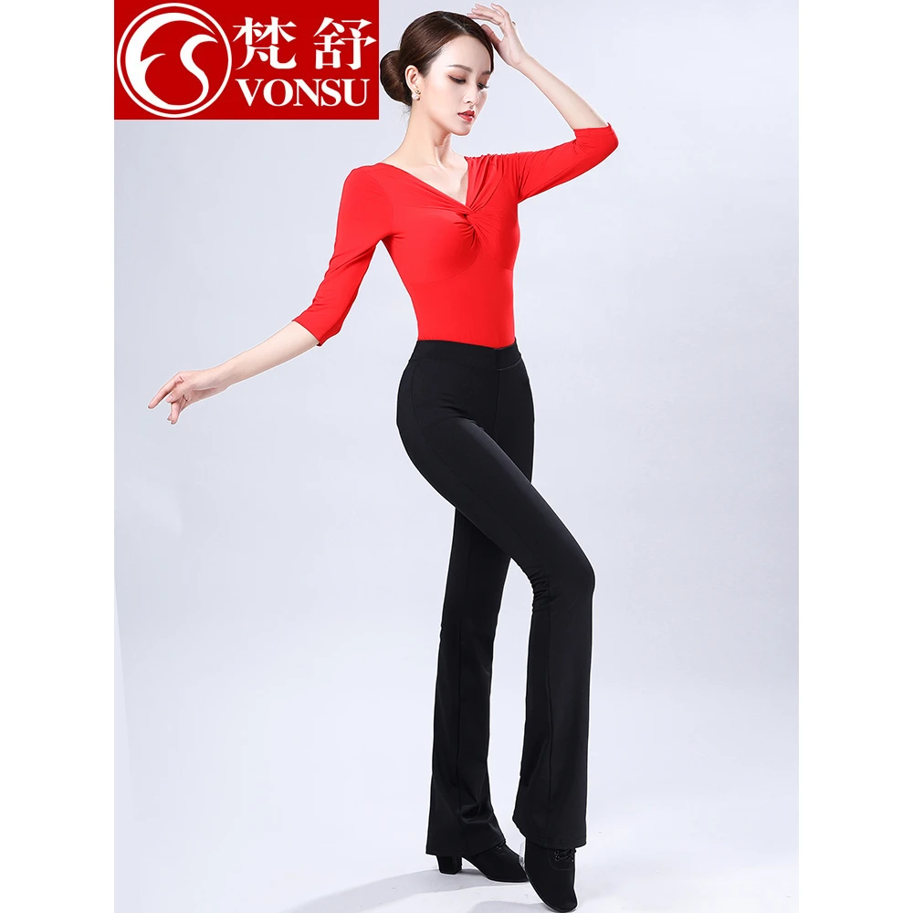 梵舒形体服装舞蹈连体服优雅体态礼仪基训扭结上衣XT5745锦纶氨纶