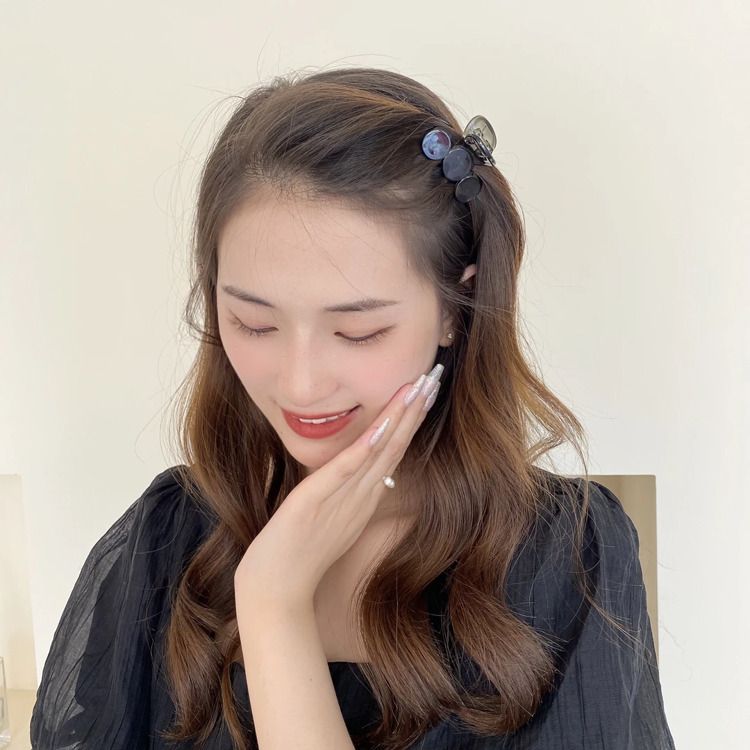 黑色亚克力高马尾韩国发卡小发饰夹子刘海头饰日韩