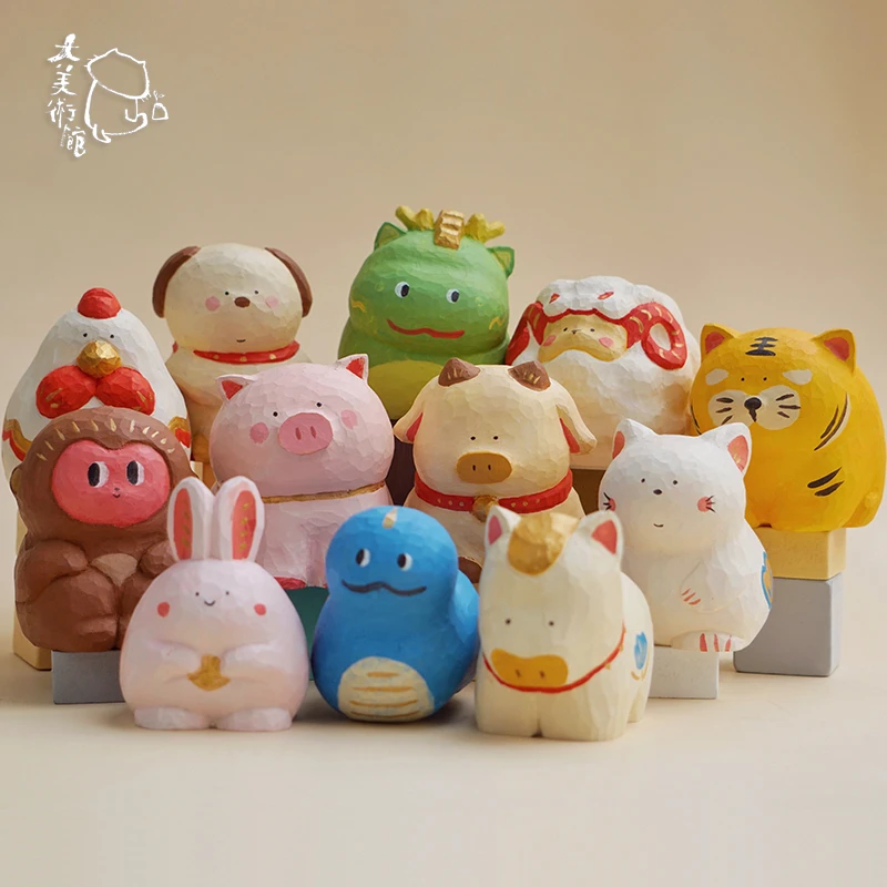 【达人】大美术馆 十二生肖系列创意桌面摆件 树脂木雕可爱礼品