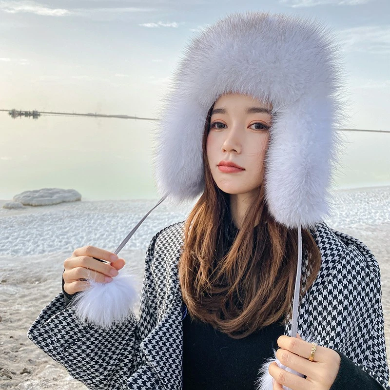 帽子女秋冬天韩国狐狸毛雷锋帽潮 皮草帽子显瘦 滑雪女帽