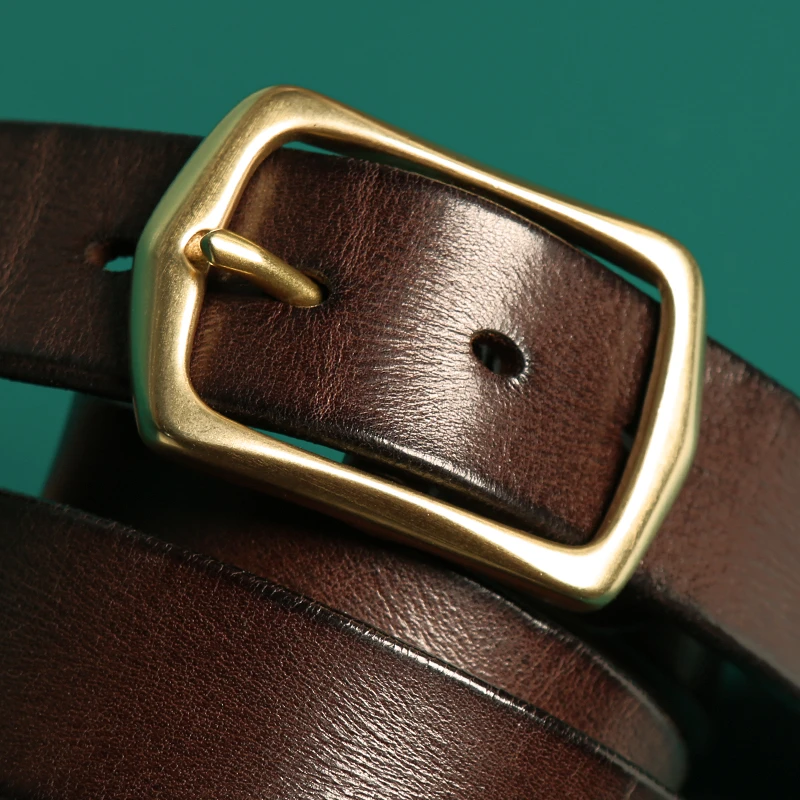 实心黄铜进口美鞍男士腰带复古头层牛皮皮带针扣