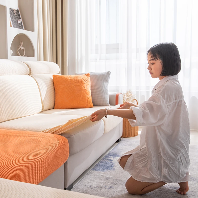 摇粒绒全盖通用沙发套弹力沙发罩笠加厚简约纯色防猫防尘沙发套罩