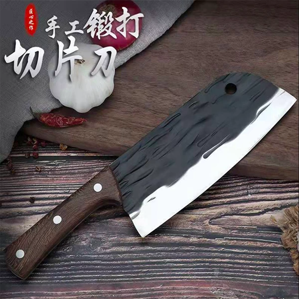 手工锻打菜刀两用刀切肉刀多功能切片刀-女士切片刀圆头