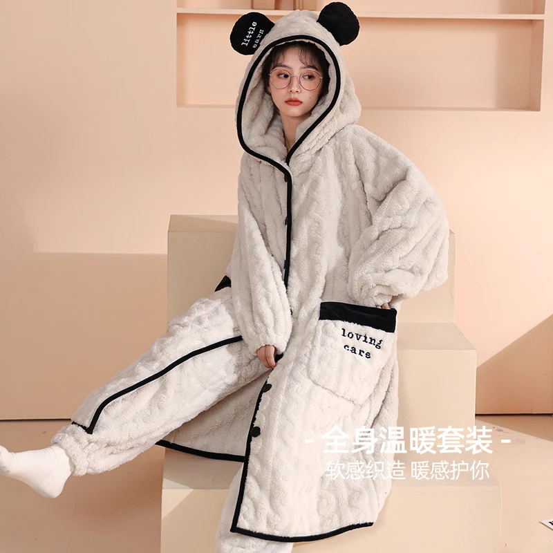双层加厚加绒睡袍男女冬加厚睡衣2024新款家居服