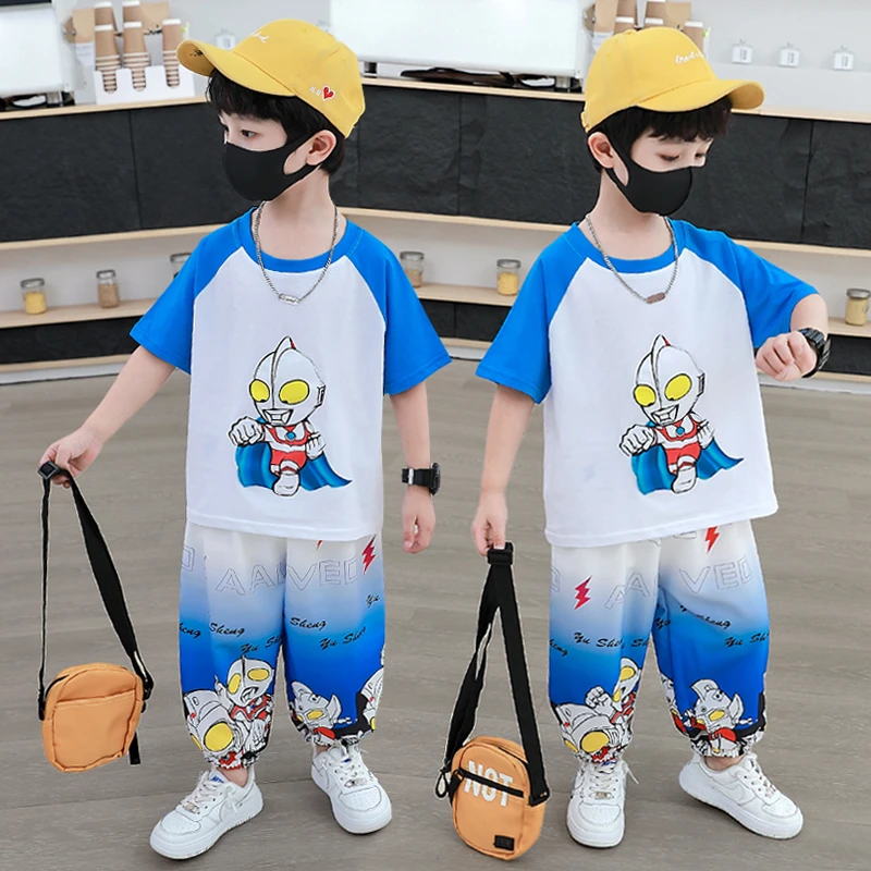 奥特曼男童夏装短袖套装2025新款洋气中小童宝宝薄款防蚊裤两件套