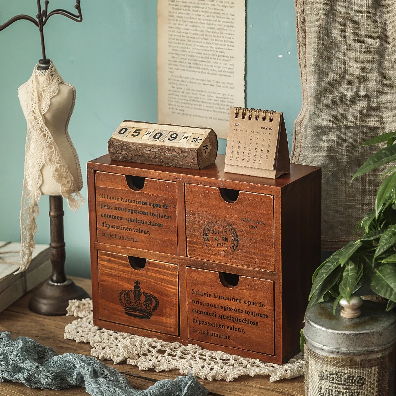 桌面收纳盒抽屉式日式柜子钥匙门口玄关分隔收纳杂物梳妆台木盒子