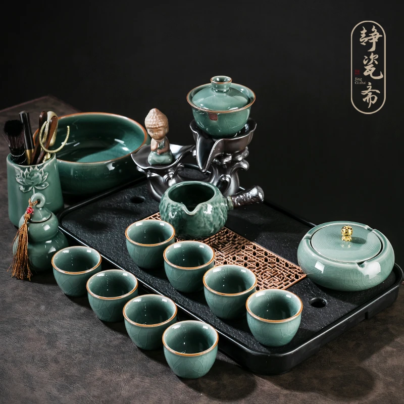 静瓷斋哥窑功夫茶具套装家用轻奢高档中式功夫泡茶办公室茶壶茶杯