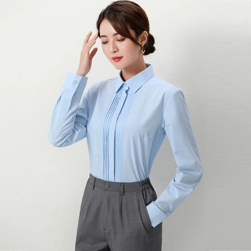 职业白衬衫女长袖2024夏季商务正装上衣职业工作服气质衬衣高棉寸