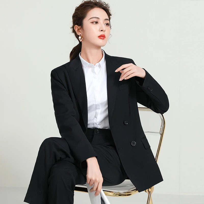 西装套装女2025春秋新款双排扣气质收腰西服外套学生韩版休闲灰色