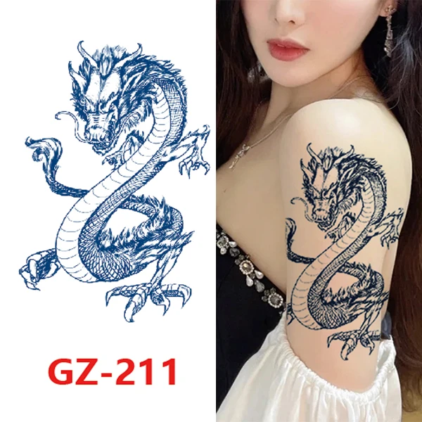 【左青龙右白虎】图案老虎防水防汗防搓耐磨草本果汁纹身贴中式男款