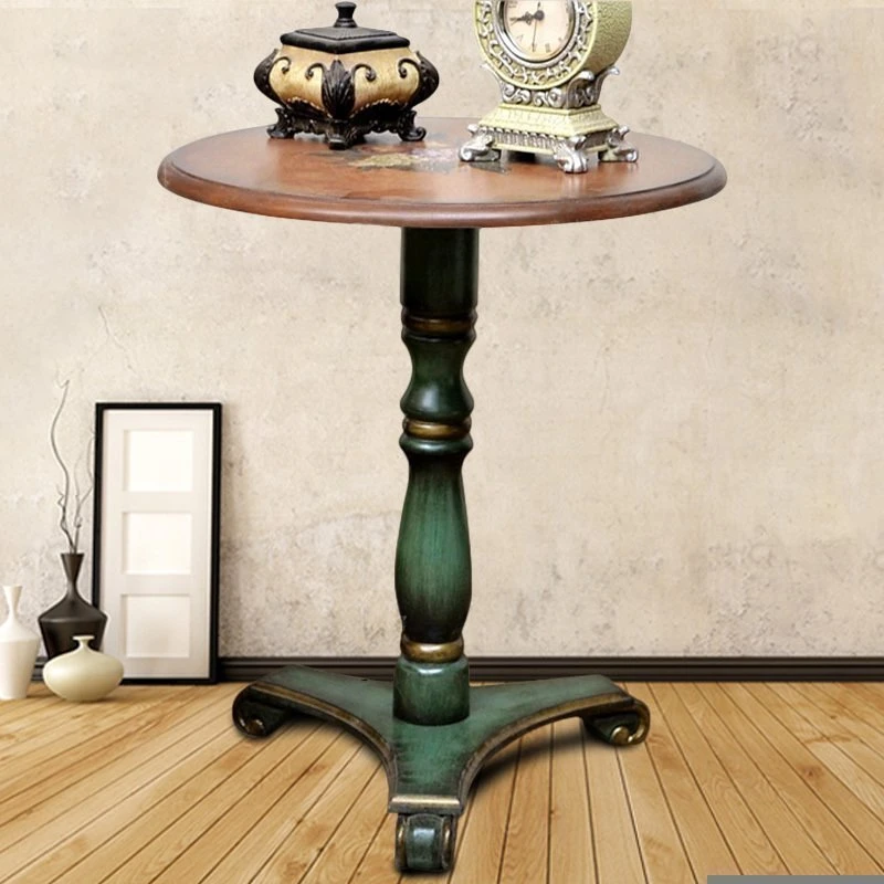 美式客厅实木角几彩绘小圆桌子沙发小茶几圆几rs27