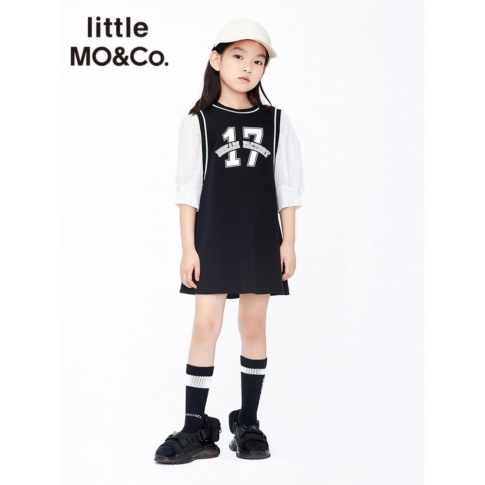 littlemoco童装夏季女童假两件短袖连衣裙时尚长款T恤#KBB2DRS029