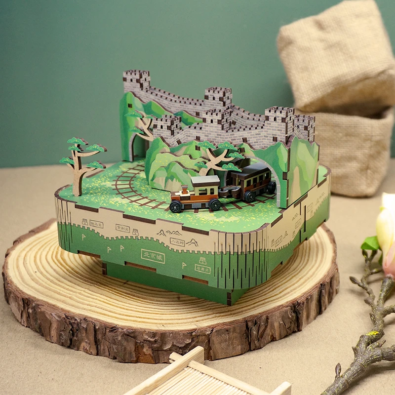 同趣拼装八音盒北京万里长城八音盒手工木质diy创意优质礼品玩具