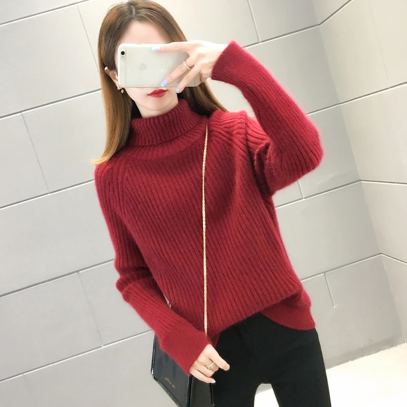 RC【高领毛衣插肩袖】抽条宽松外穿秋冬日系慵懒堆堆领女士加厚毛衫