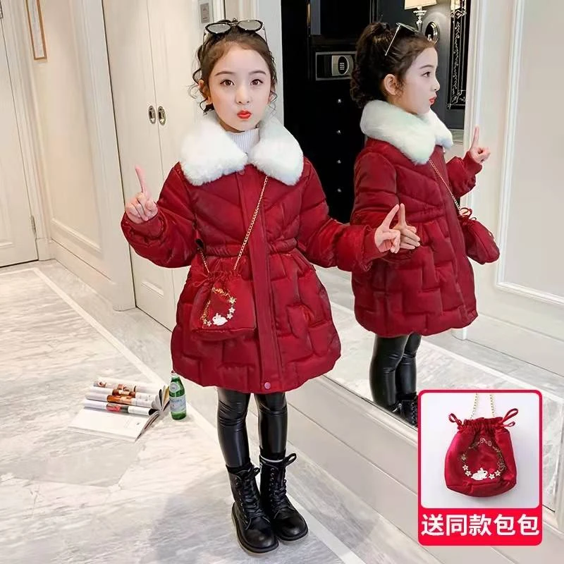 女童棉服公主风儿童新款冬季外套长款加绒加厚棉袄中大童【年服】
