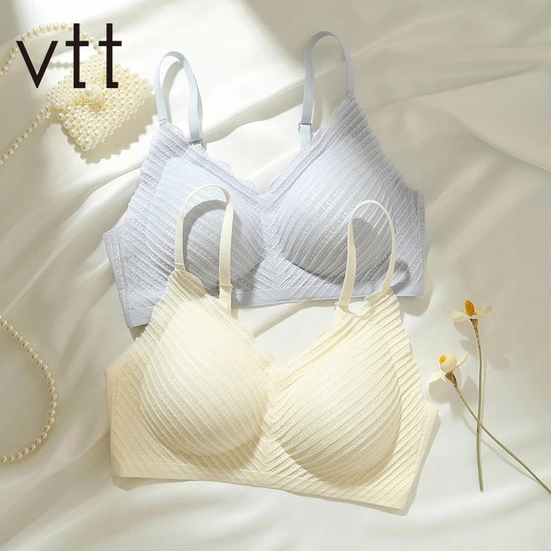 vtt泡泡蕾丝细肩带文胸小胸聚拢无钢圈夏季薄款美背无痕吊带内衣