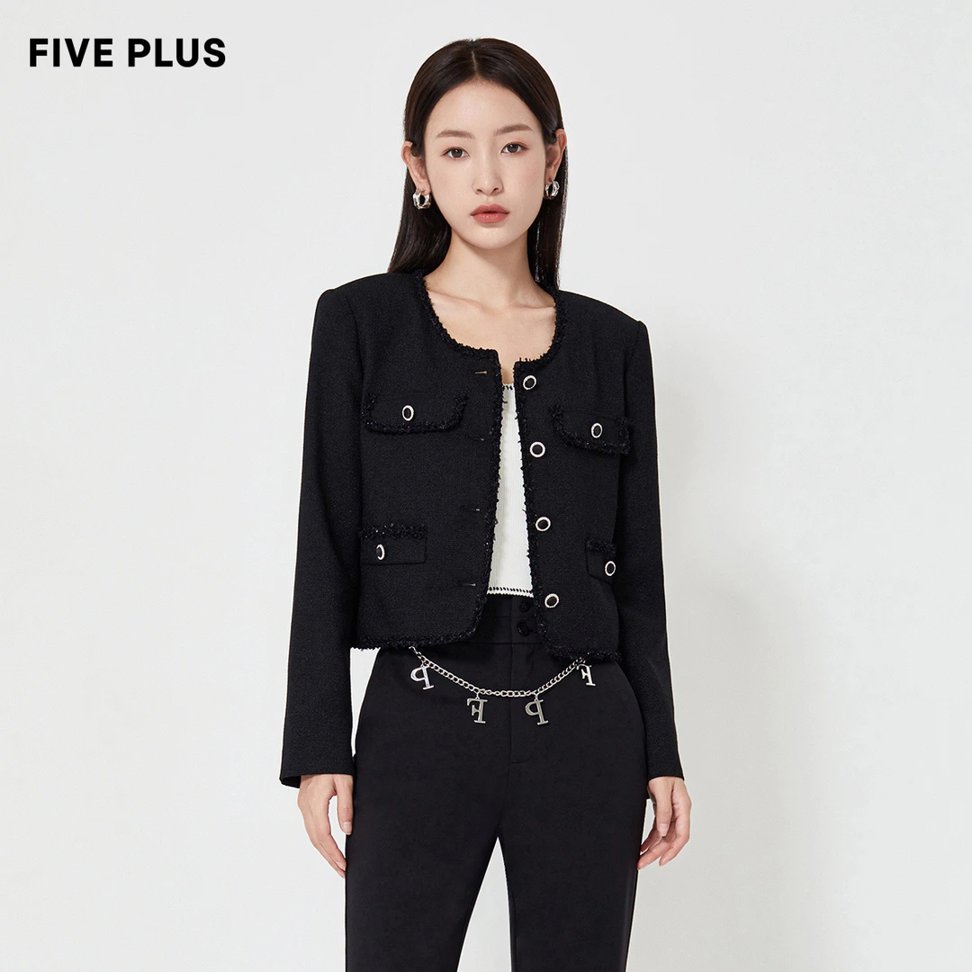 FIVE PLUS小香风短款外套女法式镶边长袖箱型上衣2WE3040780