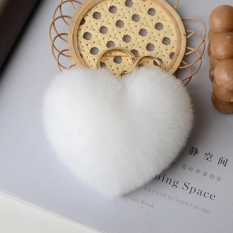 可爱獭兔毛包包爱心汽车钥匙扣挂件心形毛绒毛球书包挂饰桃心礼物