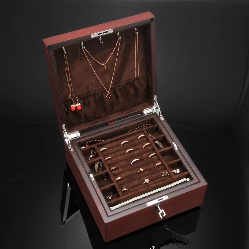 东与西 中式三层首饰收纳盒简约珠宝首饰带锁大容量收藏盒JB552