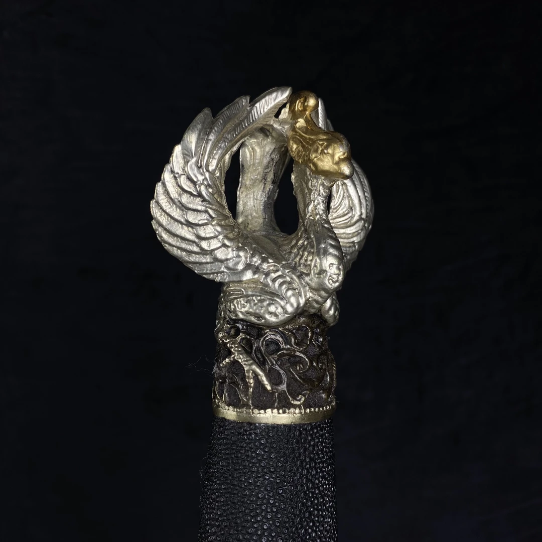 大夏龙雀 羽毛纹 全铜鎏三色 珍珠鱼皮未开刃 工艺品 收藏