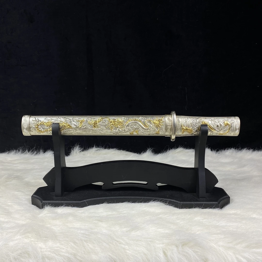 龙驹凤雏 扭转天星纹 全铜鎏金银双色 未开刃 工艺品 收藏品