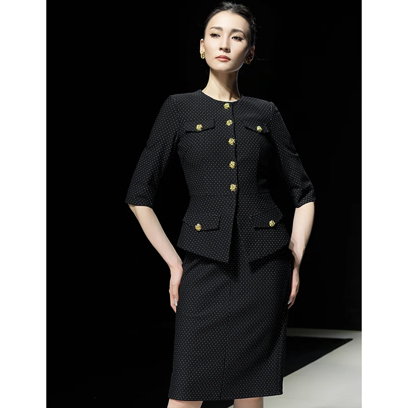 2025秋季通勤气质满天星小香风显瘦修身连衣裙套装时尚小西装女