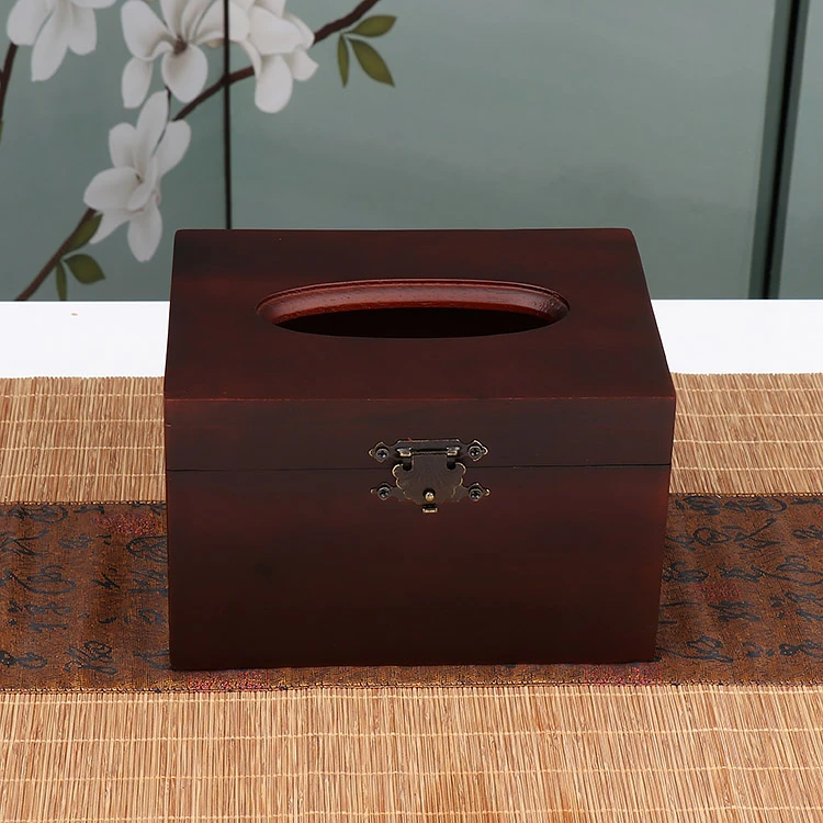 MUYUANLU/木源路深色纸巾盒中式古典花梨木抽纸盒实木材质