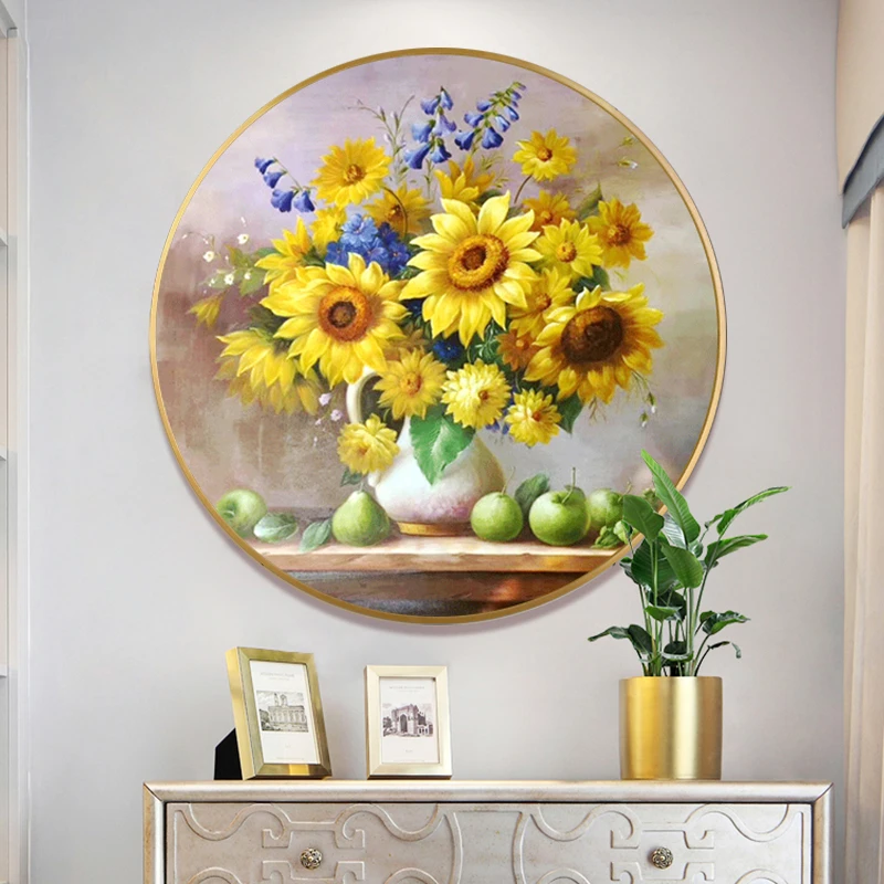 2022年新款5d钻画满钻圆形向日葵客厅餐厅水晶点贴砖十字绣2021