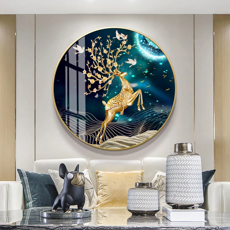 2022年新款5d钻画满钻发财鹿客厅水晶圆形点贴砖十字绣2021珠绣