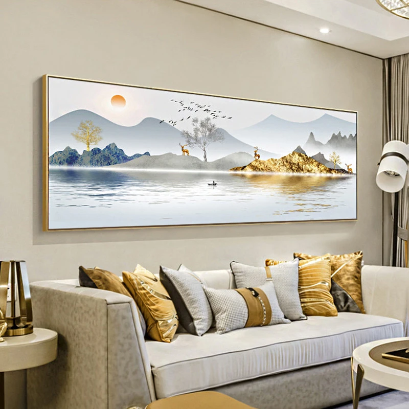 横版大幅客厅钻画2022新款麋鹿山水风景钻绣点贴钻十字绣珠绣