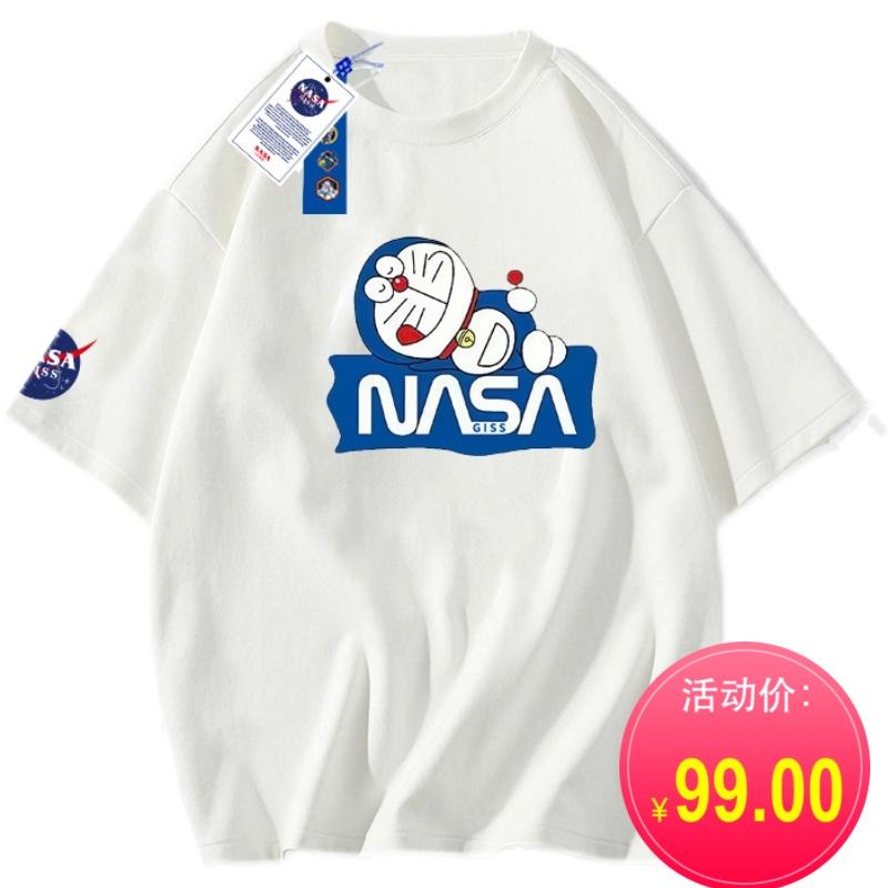 NASAGISS联名机器猫A梦夏季新款百搭宽松情侣潮牌圆领短袖T恤男女