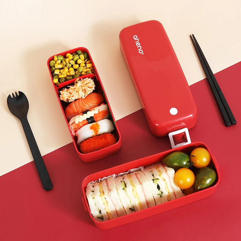 aneno/恩尼诺日式PP餐盒分隔饭盒便当盒微波炉环保带餐具分格便携