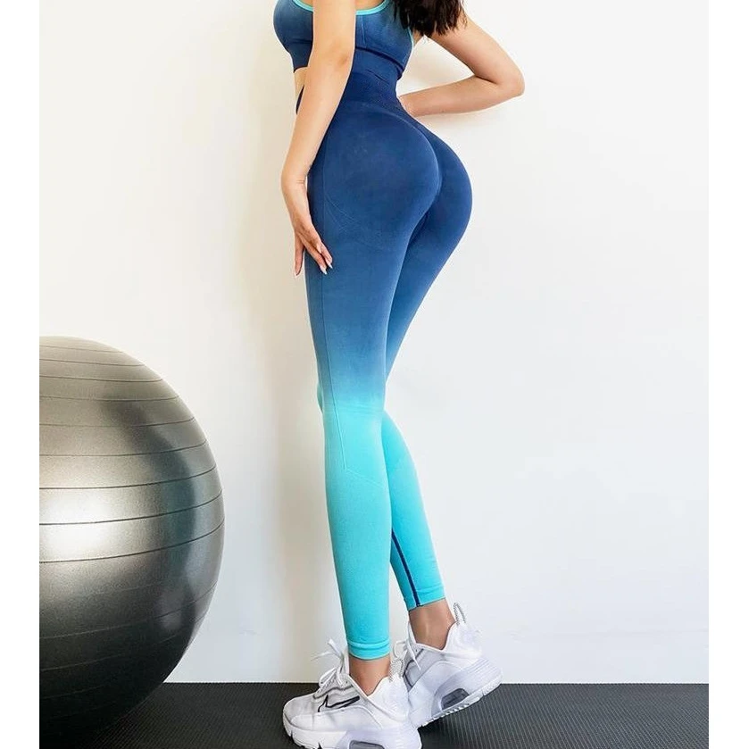 蜜桃臀裤提臀网红渐变色速干瑜伽裤女高腰紧身运动裤网红健身裤