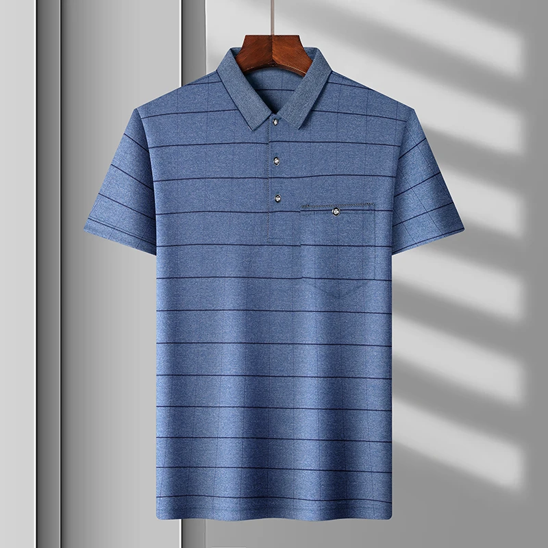 2022夏季中老年男士薄款polo衫弹力透气爸爸装休闲中年人格子衫