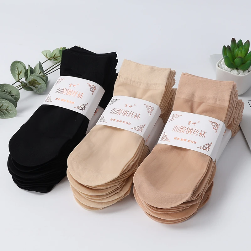 诸暨丝袜女短薄款夏季防勾丝黑肉色水晶丝袜钢中筒耐磨防滑袜子女