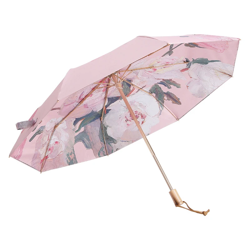 【双面双层粉芍药】遮阳伞防晒防紫外线太阳伞晴雨两用黑胶小巧学生