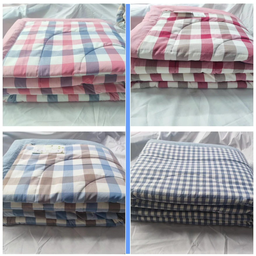 双人2*2.3米全棉色织水洗棉棉花春秋被暖气被格子可机洗