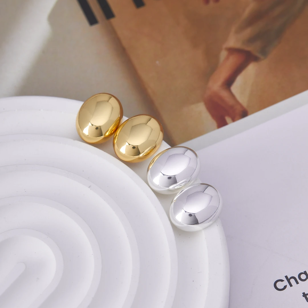 铜合金耳饰 欧美小金豆椭圆耳环女简约设计感时尚通勤款耳饰品851