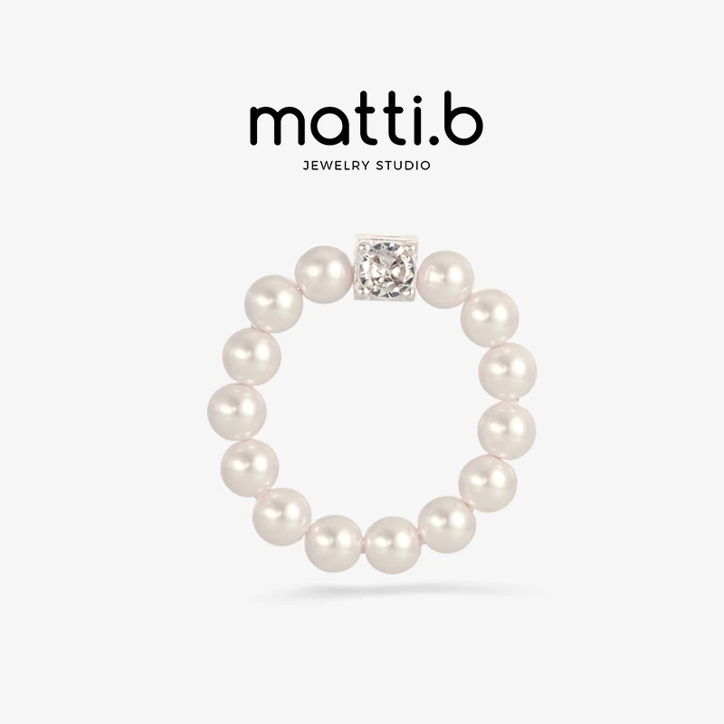 925银仿珍珠戒指 方糖锆石高级轻奢弹力小众时尚设计百搭指环1643