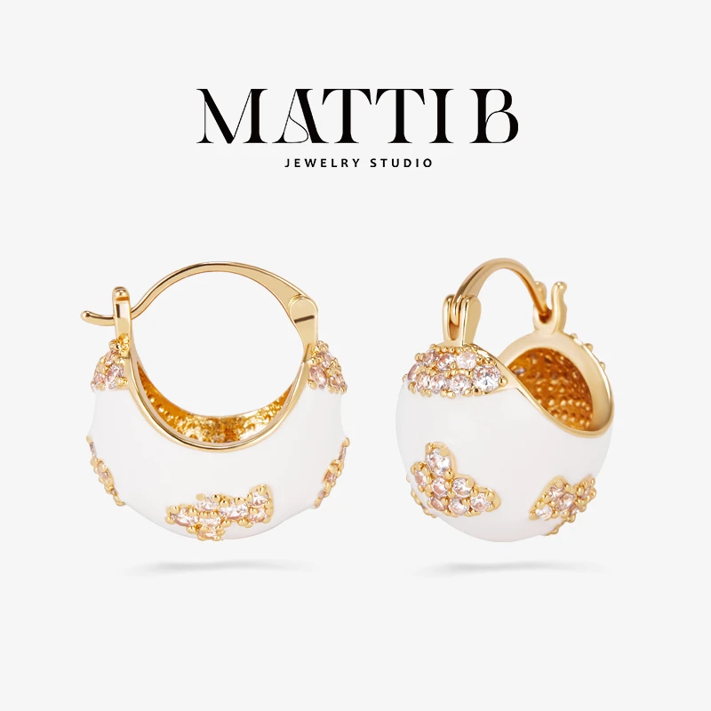 铜合金合成锆石耳饰 新年红色耳扣女珐琅滴油气质高级感耳环1771