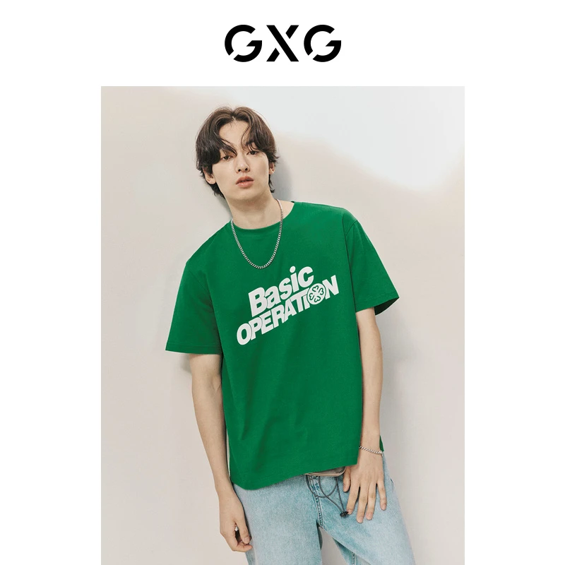 GXG男装 学院风字母印花上衣设计师圆领短袖T恤夏季#10D1440579B