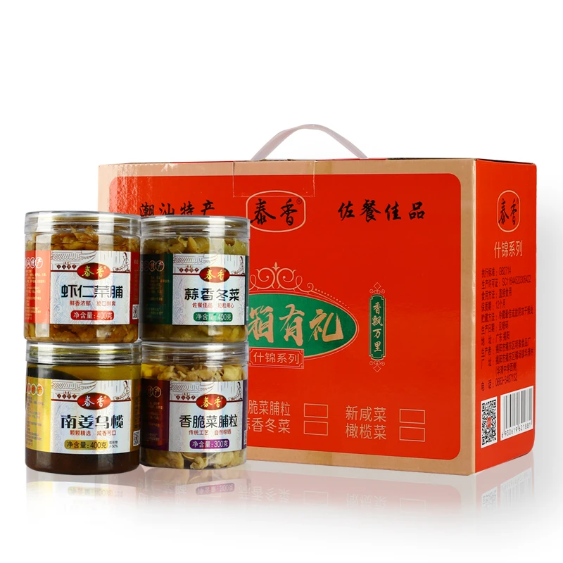 潮汕特产咸菜香脆虾仁菜脯冬菜南姜乌榄下饭菜开胃咸菜组合礼盒装