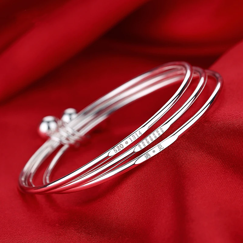 足银手镯 足银9999三生三世手镯女遇见铃铛三环实心光面纯银镯子