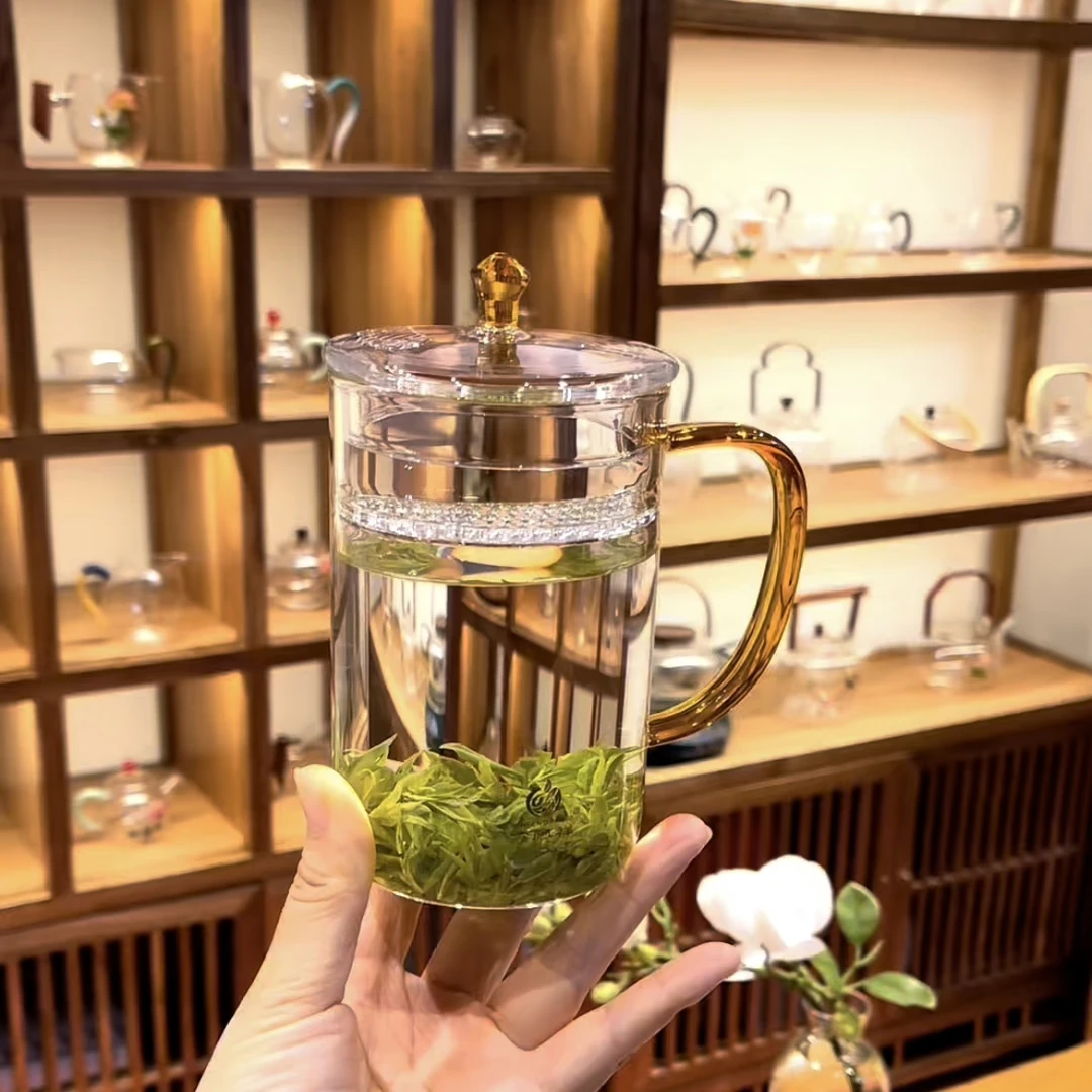 莺洛月牙泡茶杯高硼硅玻璃耐高温绿茶杯一人杯带过滤家用办公杯