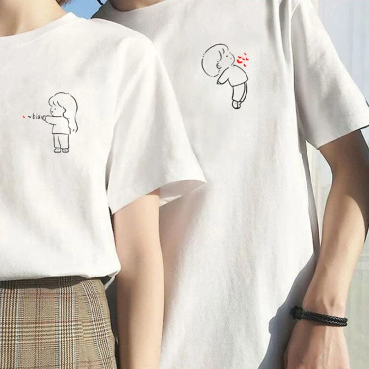 【拍下发两件】发射爱心简笔版纯棉夏季新款T恤短袖情侣装一男一女