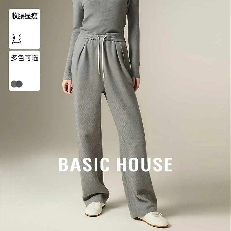 Basic House/百家好【早秋】百搭时尚休闲宽松灰色长裤-B0624S5X892