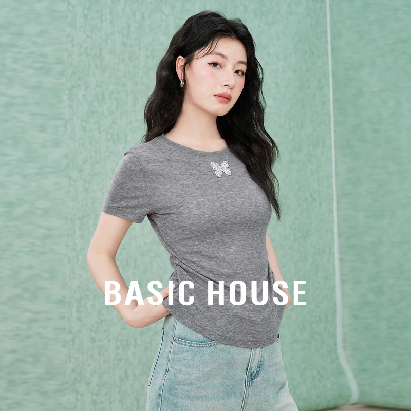 Basic House/百家好时尚休闲女士T恤洋气小众衣服女-B0624A51042