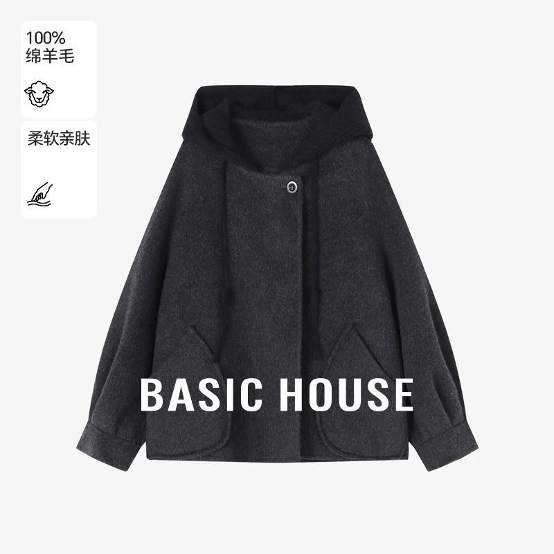 Basic House/百家好时尚休闲百搭双面呢大衣（短款）-B0624E5G322
