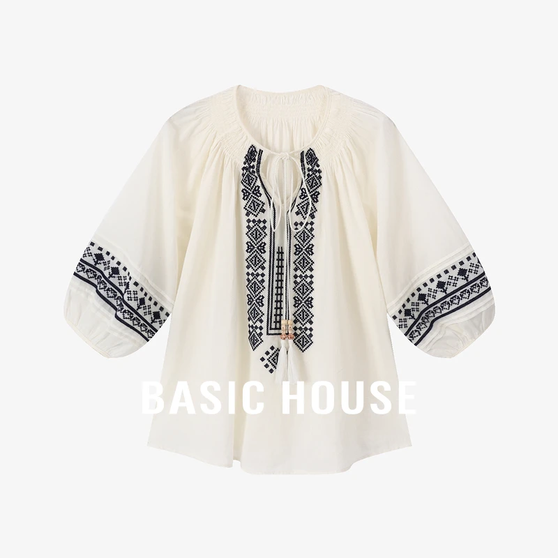 Basic House/百家好提花衬衣百搭时尚夏季绣花衬衫-B0624A5N872